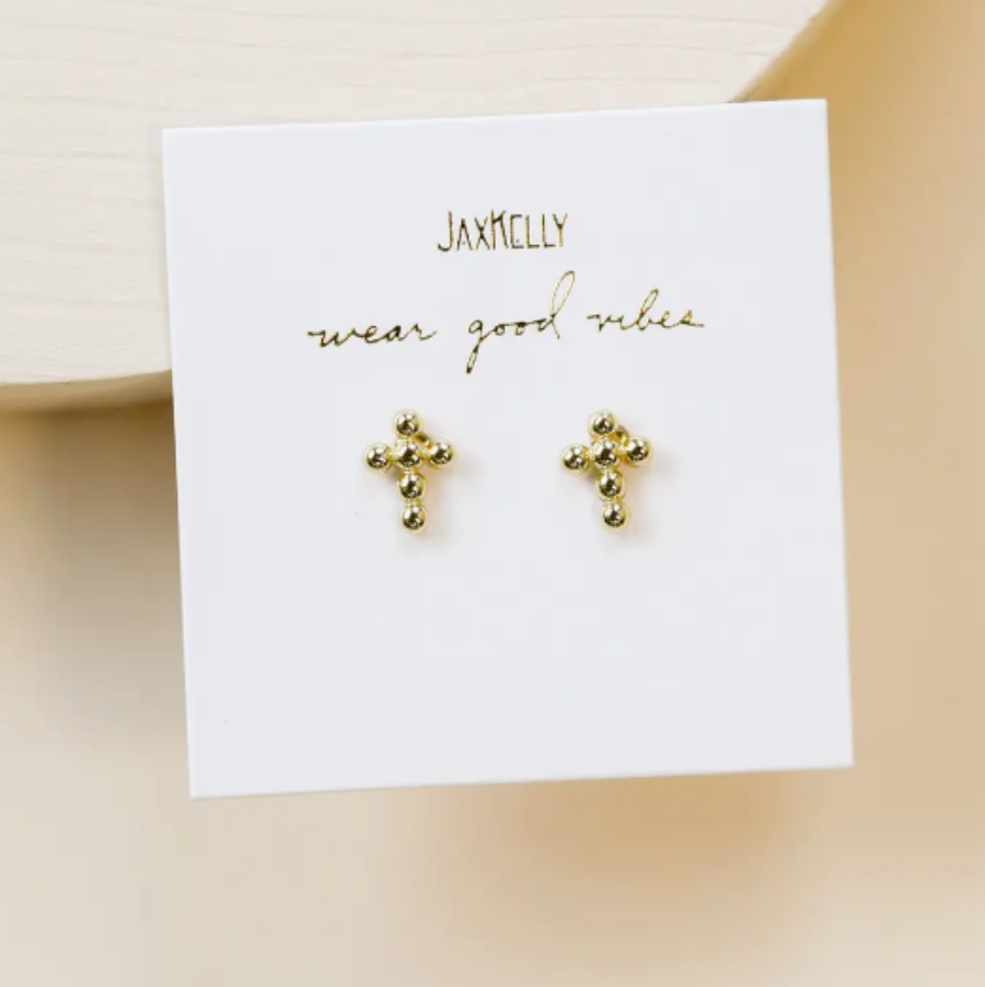Stud Cross Gold Earrings