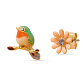 Flower with Bird Mismatch Earrings