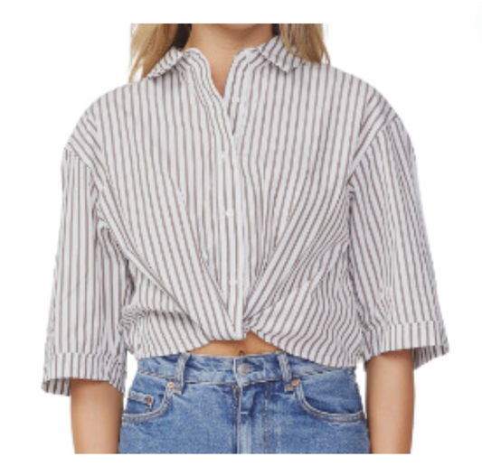 80's Poplin Stripe Cropped Twist Shirt