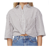 80's Poplin Stripe Cropped Twist Shirt