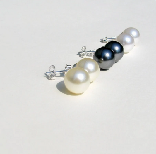 Large Round Pearl Stud Earrings