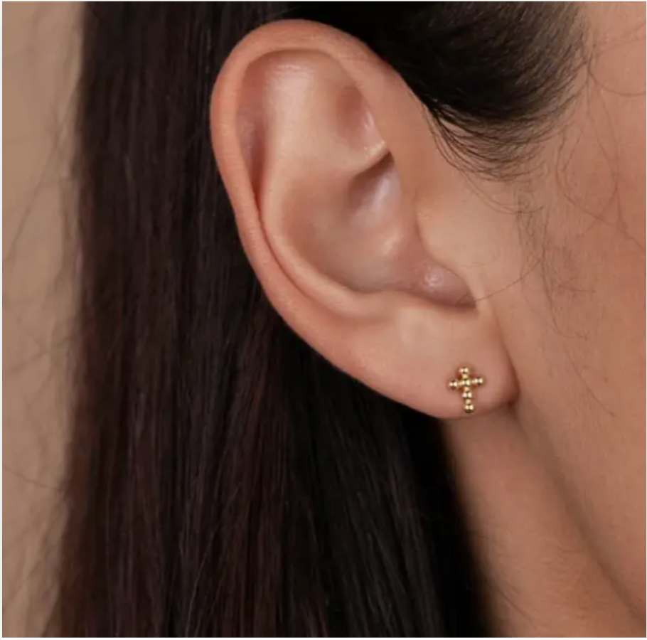Stud Cross Gold Earrings