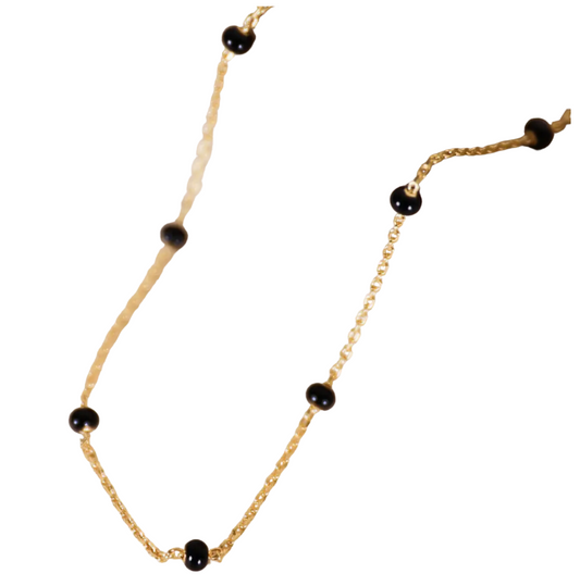 Gold Necklace With Black Enamel Beads