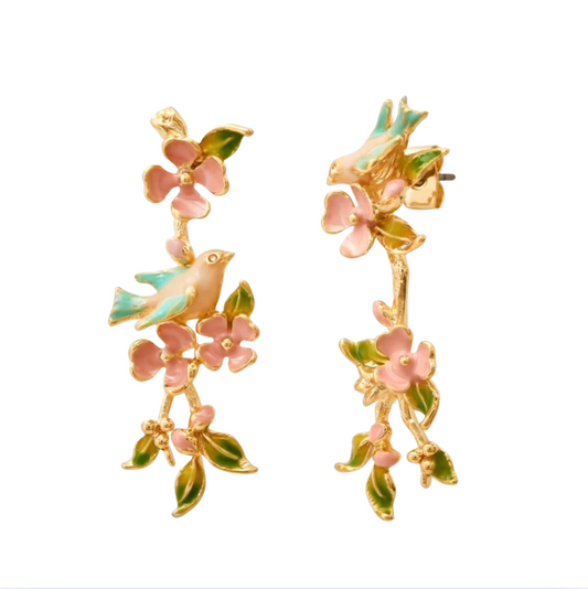TAI Bird and Cherry Blossom Earrings