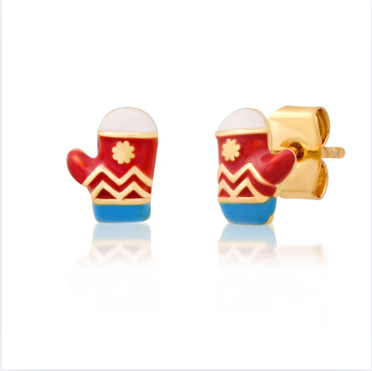Holiday Mittens Enamel Studs