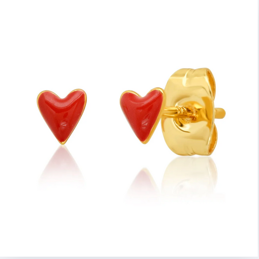 Red Enamel Mini Heart Studs