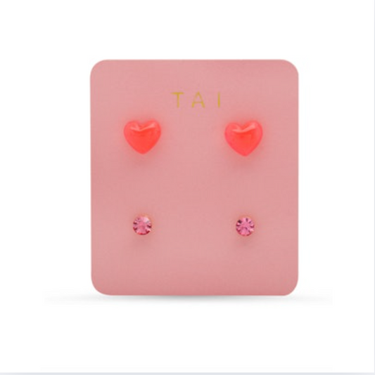 TAI Set of 2 Heart and Round studs