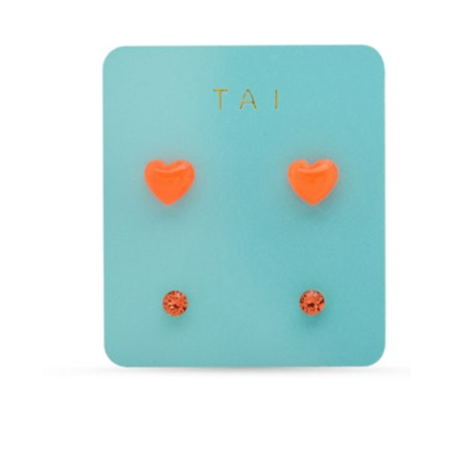 TAI Set of 2 Heart and Round studs