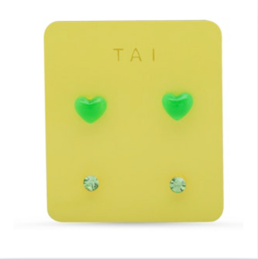 TAI Set of 2 Heart and Round studs
