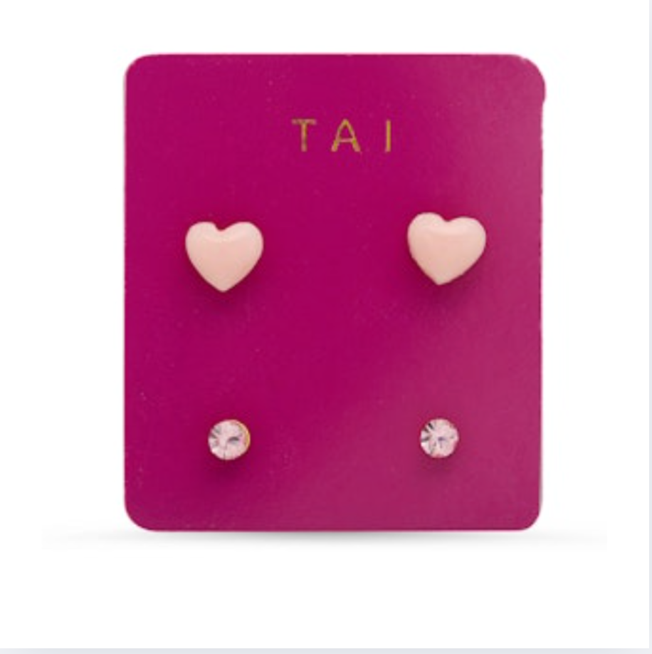 TAI Set of 2 Heart and Round studs