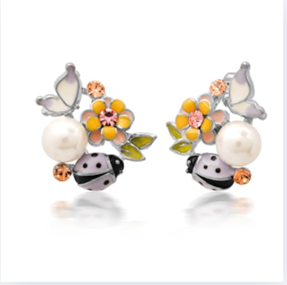 Enamel Ladybug Flower Cluster Studs
