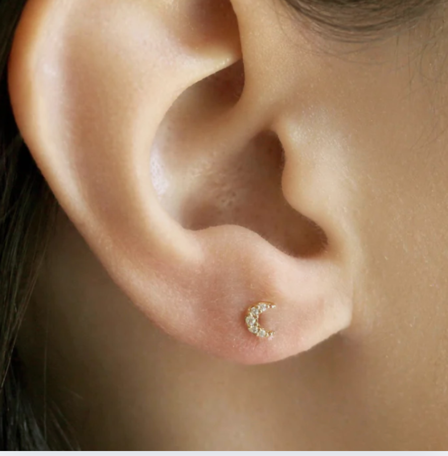 Mini Pave Moon Earrings