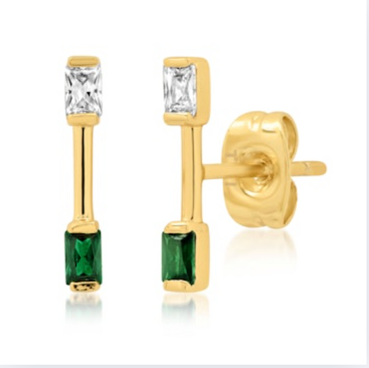 Stick Stud with Green and Clear Stone