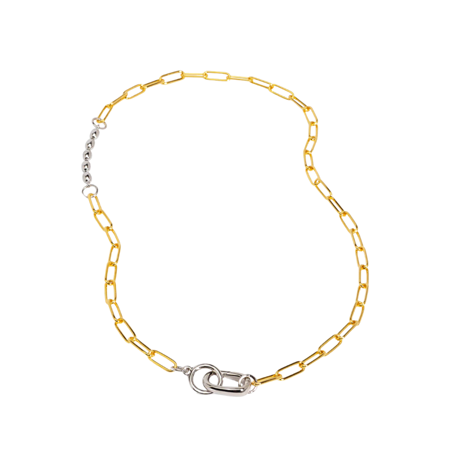 Two-Tone Beaded Mixed Link Collar Necklace