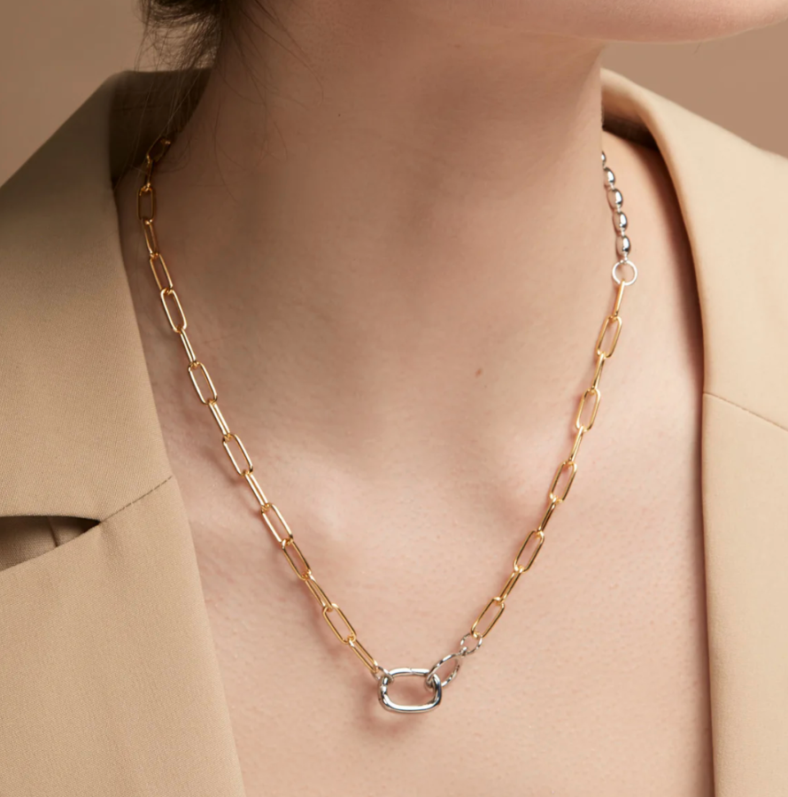 Two-Tone Beaded Mixed Link Collar Necklace