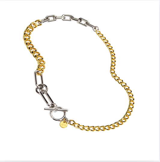 Two Tone Mixed Links Collar Necklace