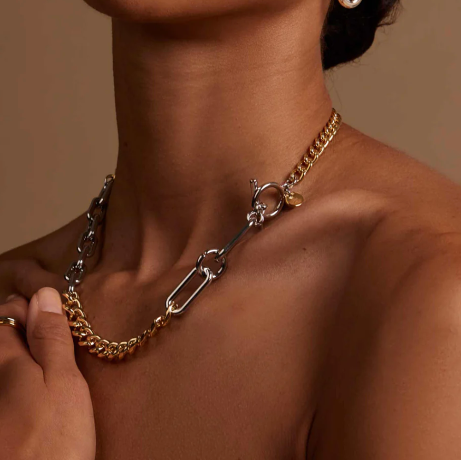 Two Tone Mixed Links Collar Necklace