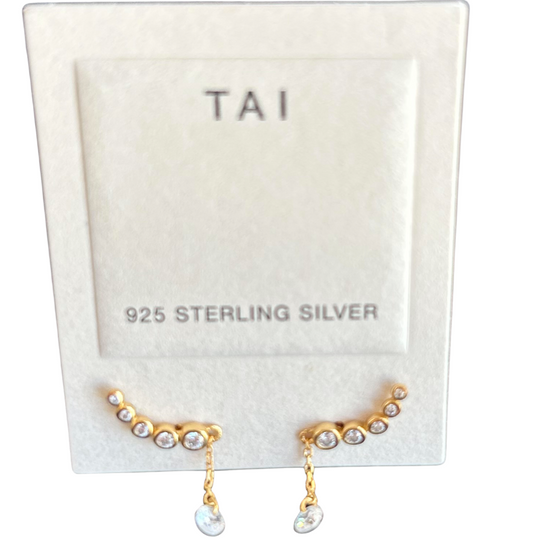 CZ Climber Earrings with CZ Dangle