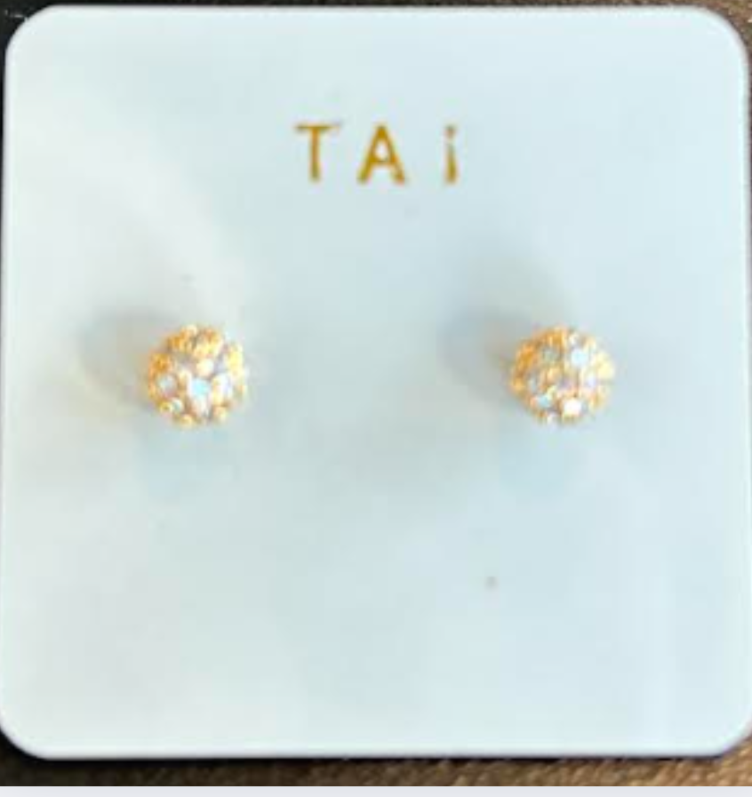 Tai Gold CZ Mini Ball Stud Earrings