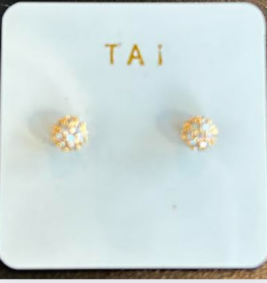 Tai Gold CZ Mini Ball Stud Earrings