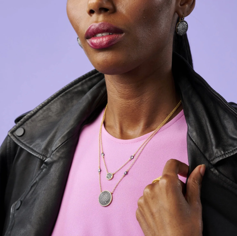 Double Layer Times Square Pave Necklace