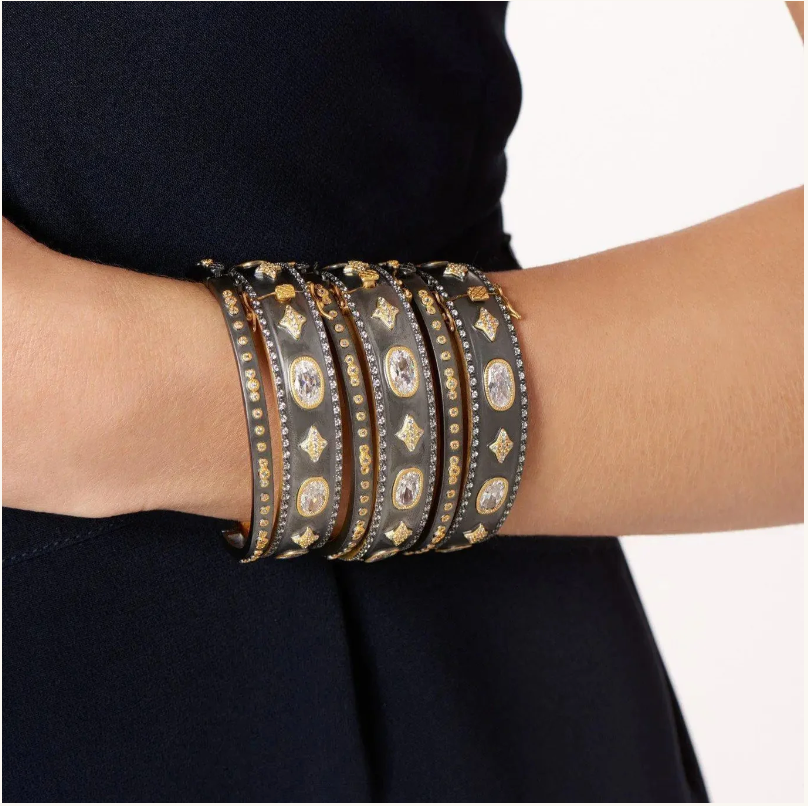Freida Rothman Mini Stud Bezel Stone Eternity Hinge Bangle