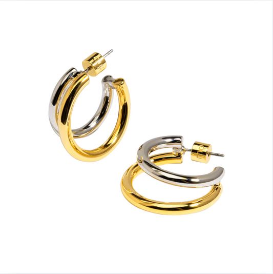 Rho Two Tone Small Double Hoop Earring