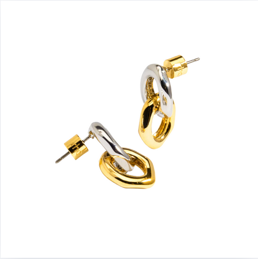 Rho Two Tone Small Link Drop Earring