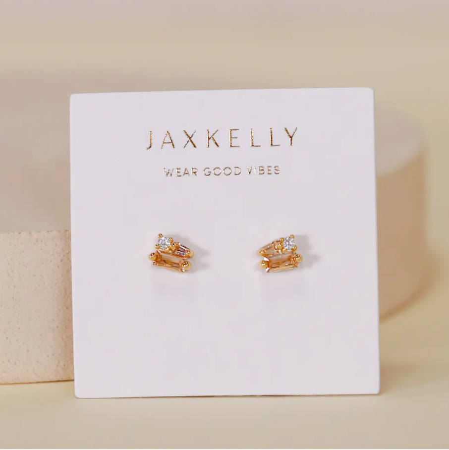 Baguette Cluster - Champagne Cz - Gold Earrings