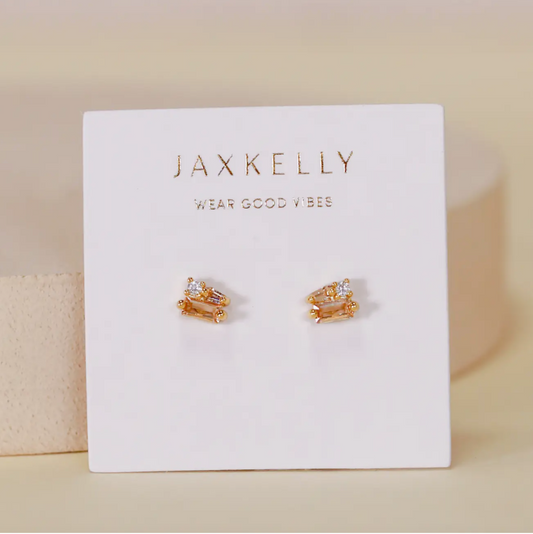 Baguette Cluster - Champagne Cz - Gold Earrings