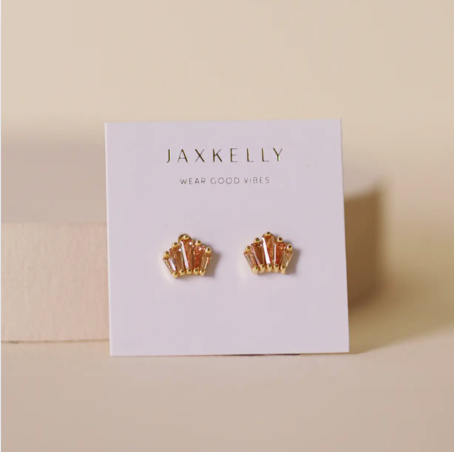 Champagne Baguette Crown Earrings - 18k Gold Plated