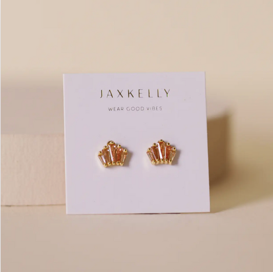 Champagne Baguette Crown Earrings - 18k Gold Plated