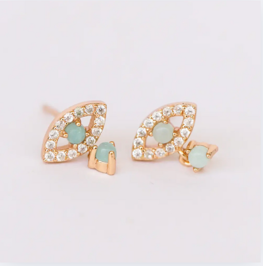 Evil Eye Drop - Amazonite - Gold Earrings