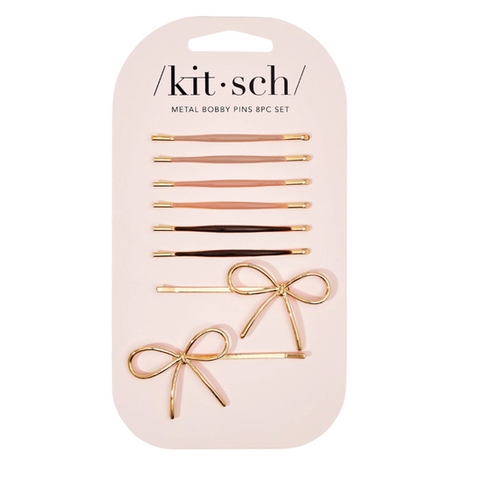 Metal Enamel Cloud & Bow Bobby Pins 8pc Set - Rosewood