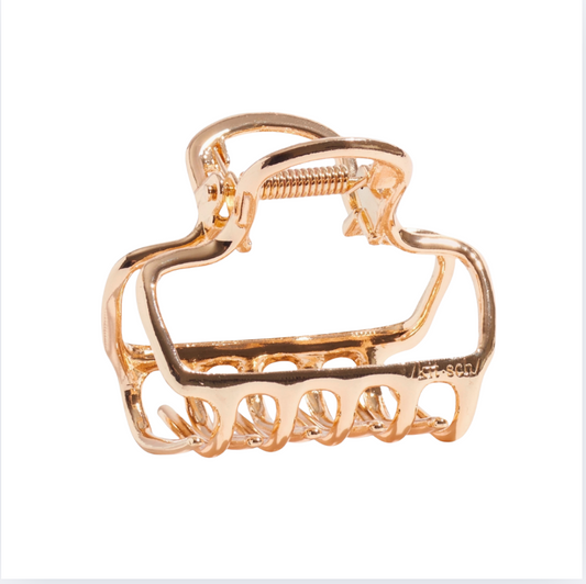 Metal Medium Open Shape Puffy Claw Clip - Gold