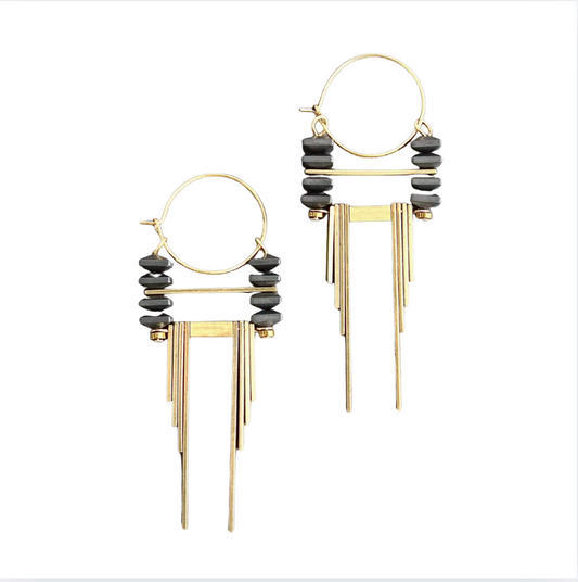 Art Deco Hematite and Brass Hoop Earring