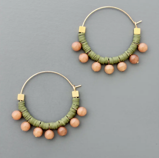 Green and Peach Hoop Earrings