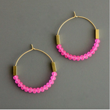 Neon Pink Glass Hoop Earrings