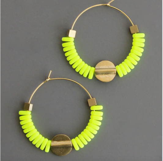 Neon Yellow Glass Hoop Earrings