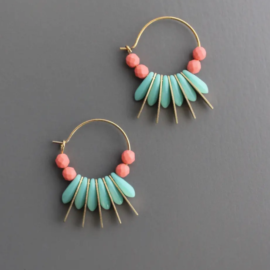 Coral Glass Small Hoop Earrings