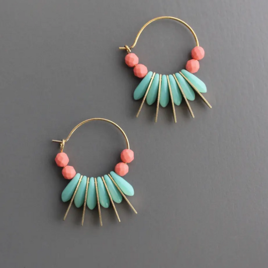 Coral Glass Small Hoop Earrings