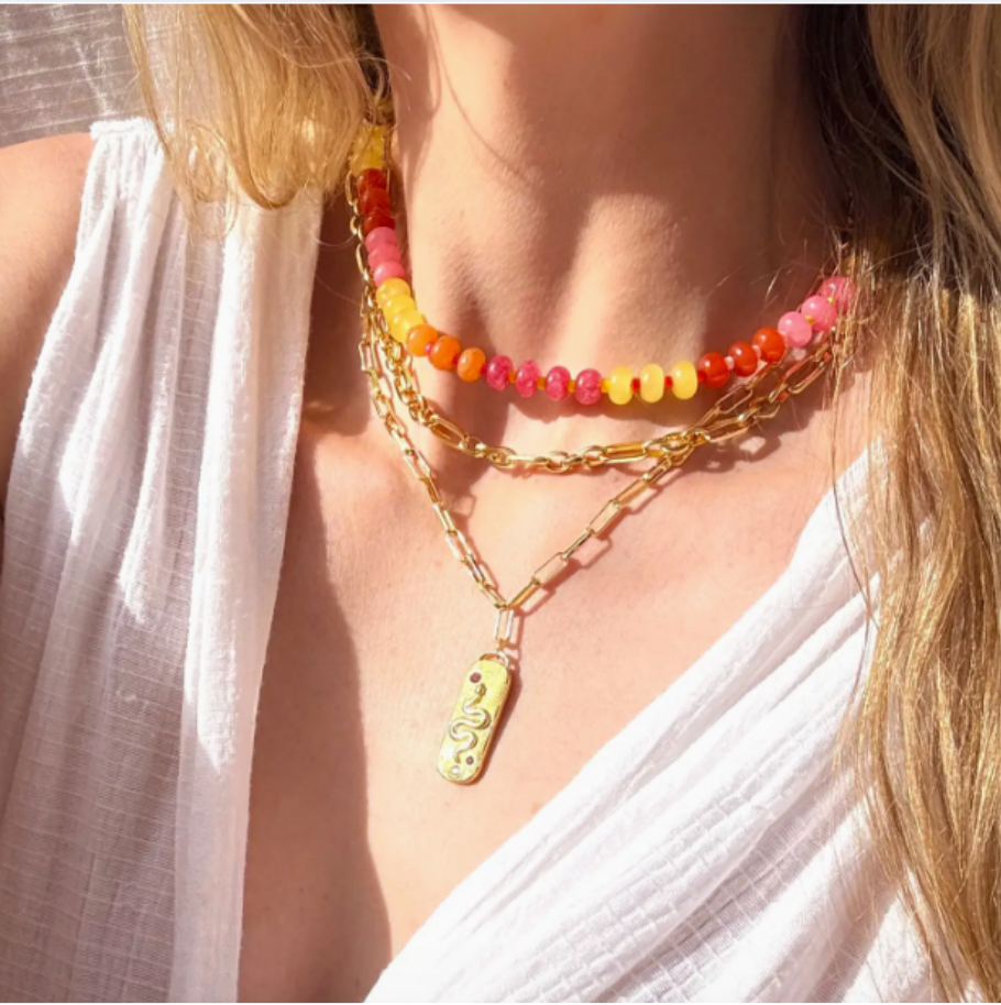 Sunset Stone Candy Beaded Necklace - 18"