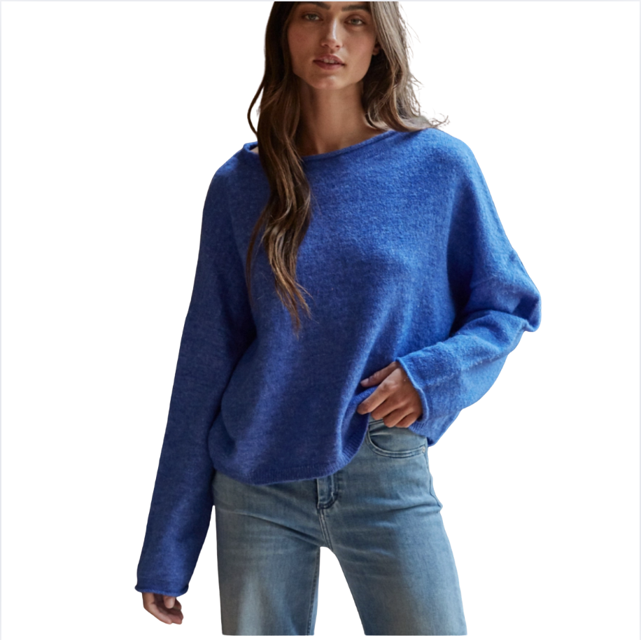 Knit Sweater Rolled Round Neck Pullover